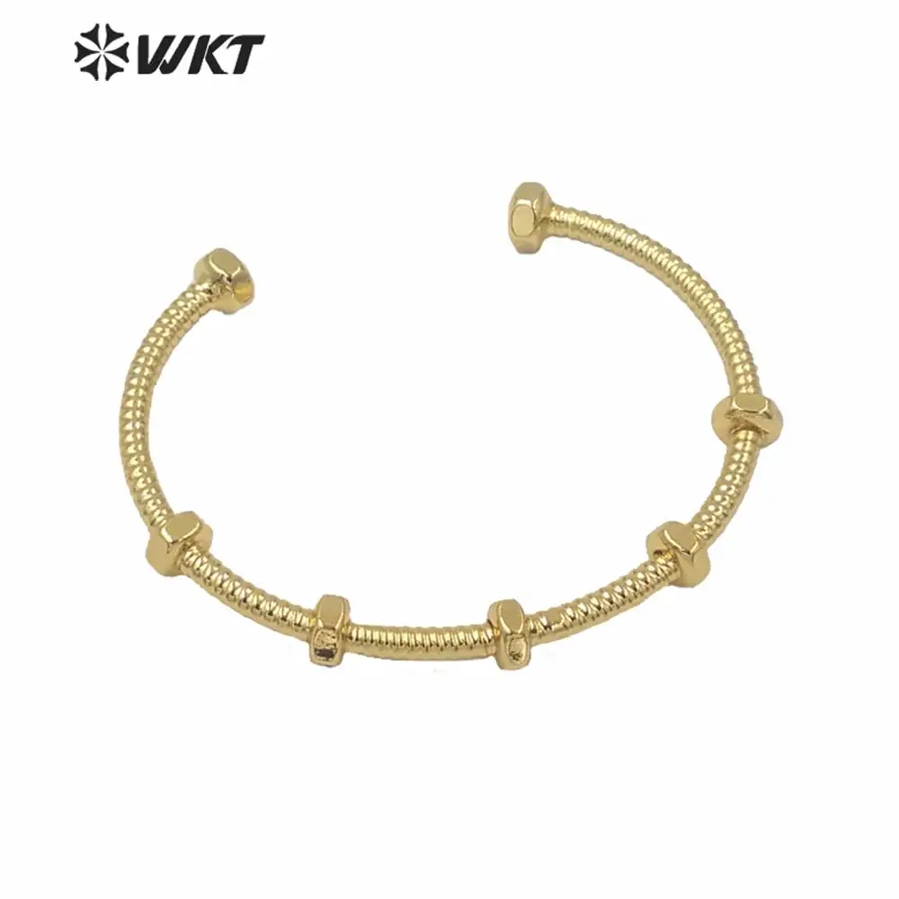 WT-B561 Special Design Cuff Bangle Screw Shape Punk Style Brass Bangle Gold Eletroplated Cool Fashion For Girl