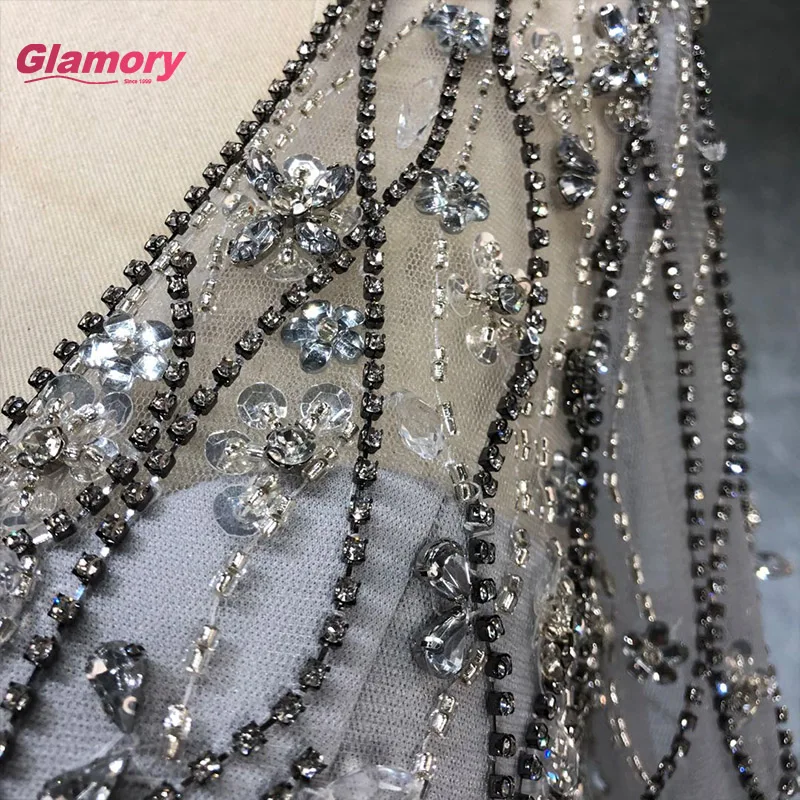 Hot Sale New Design Tulle Prom Dress Long Sleeve Evening Dresses With Crystal Beading