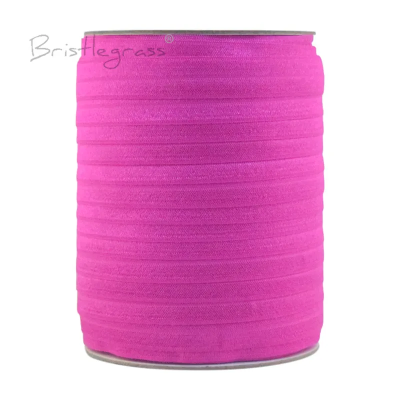 BRISTLEGRASS 50 100 Yard by Roll  5/8 15mm FOE Solid Shiny Fold Over Elastics Spandex Satin Bands Hair Tie Headband Dress Sewing