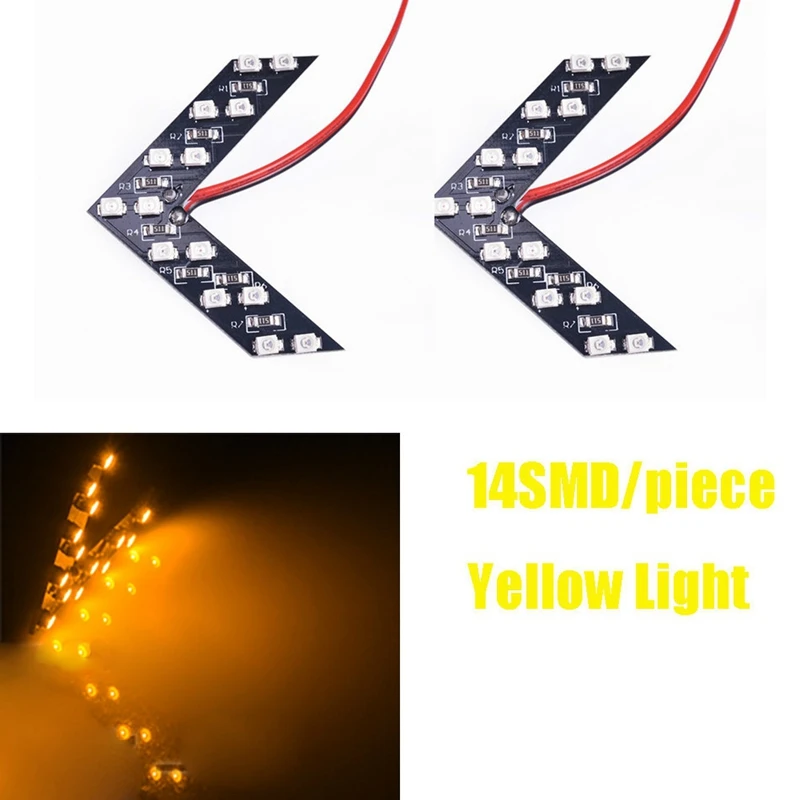 2PCS Universal 14-SMD Car Side Rearview Mirror Turn Signal LED Lights Blinker Retrofit Yellow Light