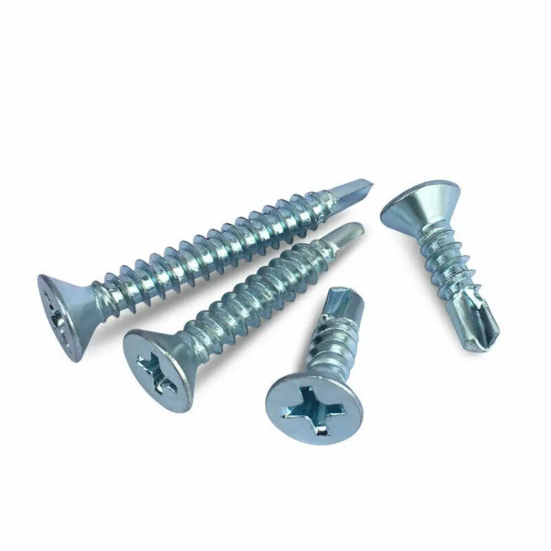 Phillips Flat Head Self Drilling Screws M4.2 Carbon Steel Blue Zinc Plated Cross Countersunk Drill Tail Self Tapping Screws