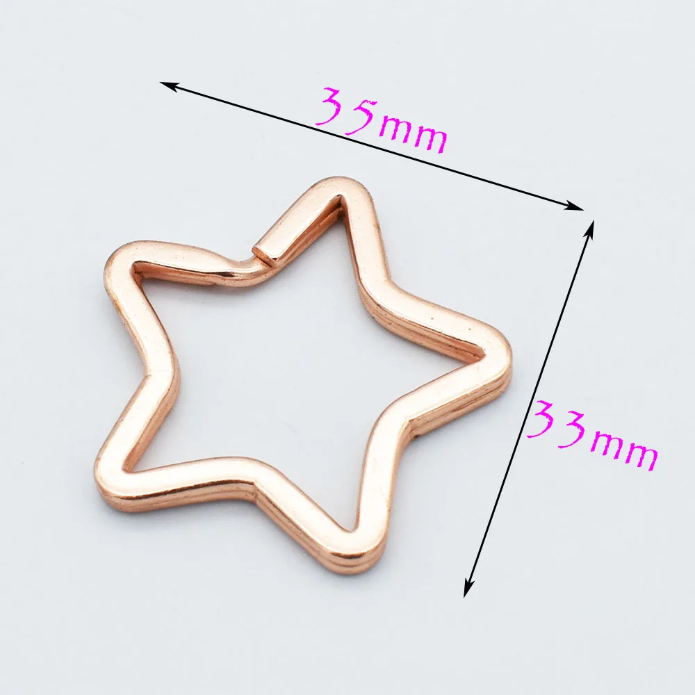 Rose Gold Star Shaped Split Key Rings Metal Key Rings Key Chains Jump Rings DIY Accessory Key Fob Hardware Key Ring Charm 35mm