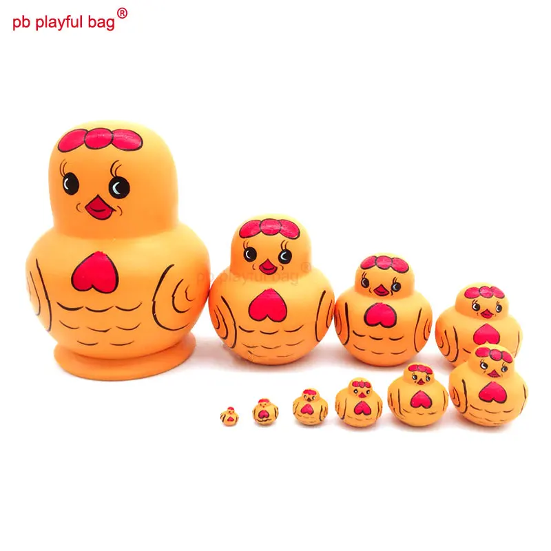 PB Playful bag 10 layers chicken Russian dolls wooden DIY toy set crafts Valentine's Day creative funny gift decorations HG79