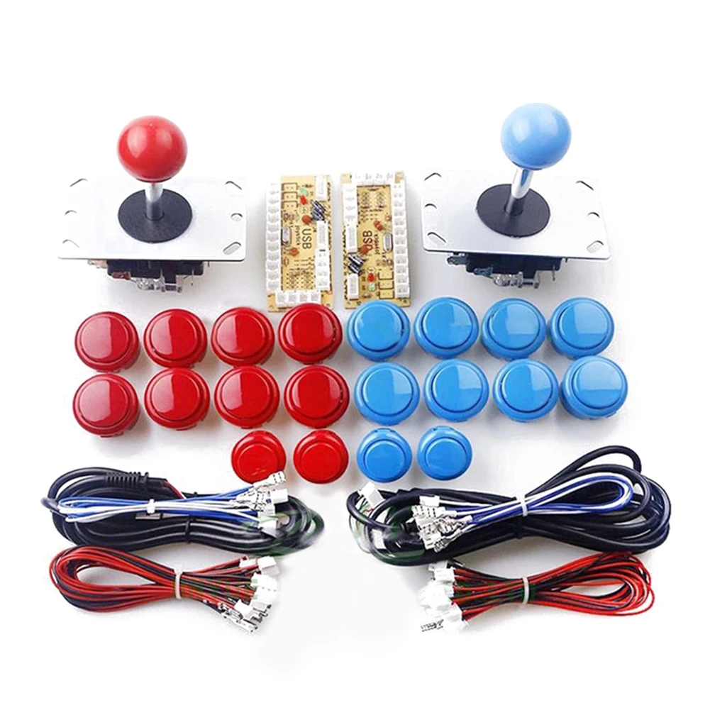 

2 Player Arcade DIY Kits Parts 2 Stickers + 20 LED Illuminated Push Buttons for Arcade stick PC Games Mame Raspberry pi Red Blue