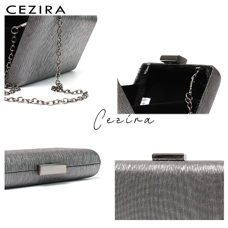 CEZIRA Small Makeup Evening Parti Clutch Bags for Ladi Fashion Hard Frame Case Mini Purse Luxury Chain Silver Pewter Handy Bag