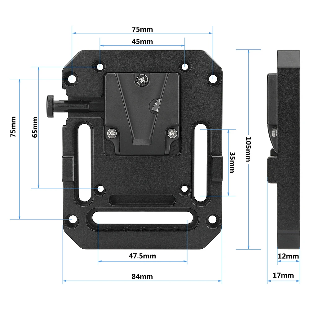 Adattatore femmina CAMVATE Mini v-lock a sgancio rapido con attacco VESA e morsetto a doppia asta da 15mm per montaggio batteria fotocamera DSLR