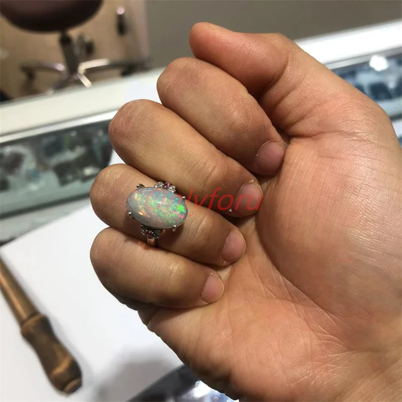 YULEM  Jewelry 10mm*15mm Big Size Natural Opal Ring for Party 925 Silver Opal Silver Ring Fashion Opal Jewelry Gift