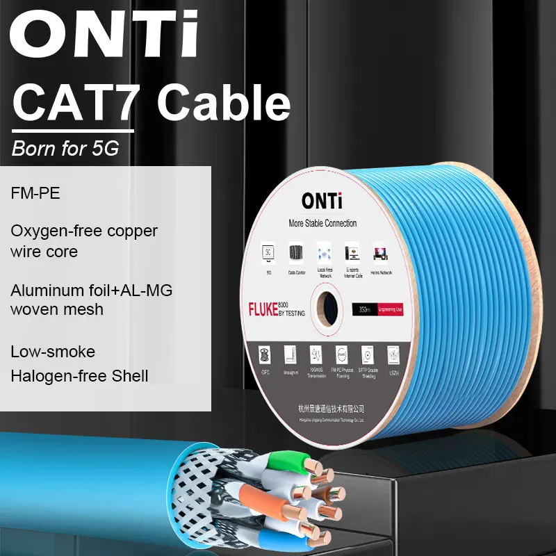 ONTi-Cable de red CAT7 S/FTP, 23AWG, 4PR, LSZH, 10Gbps, 600MHz, doble blindaje, cobre libre de oxígeno, LSZH, compatible con Cable Ethernet FTTH