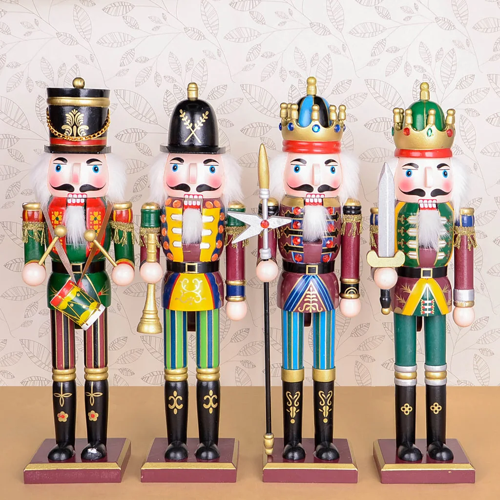 Merry Christmas 30cm Wooden Nutcracker Solider Figures Model Handcraft Puppet Doll Toy New Year Christmas Gift Home Decor