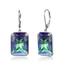 Earring Silver 925 Mystic topaz Earings Fashion Jewelry 2023 Bohemia Rectangle Gemstone Rainbow Topaz Wedding Jewelry For Women