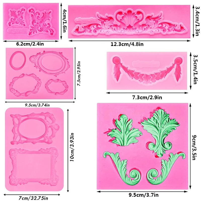 Baroque Style Curlicues Scroll Lace Fondant Silicone Mold Cake Border Decoration Cupcake Top Decoration Mold