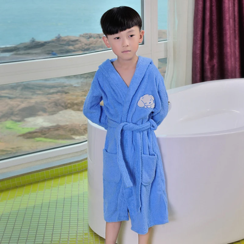 Kids Cartoon Hooded Robe 100% Cotton Toweling Terry Robe Boy&Girls Winter Warm Robe Bathrobe Soft Sleeprobe Kids Casual Homewear