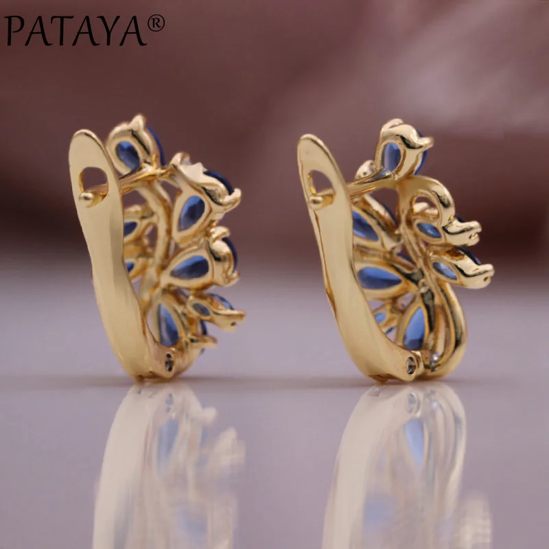 PATAYA New Water Drop Natural Zircon Women Earrings 585 Rose Gold Color Wedding Luxury Quality Fashion Jewelry Unique Earring