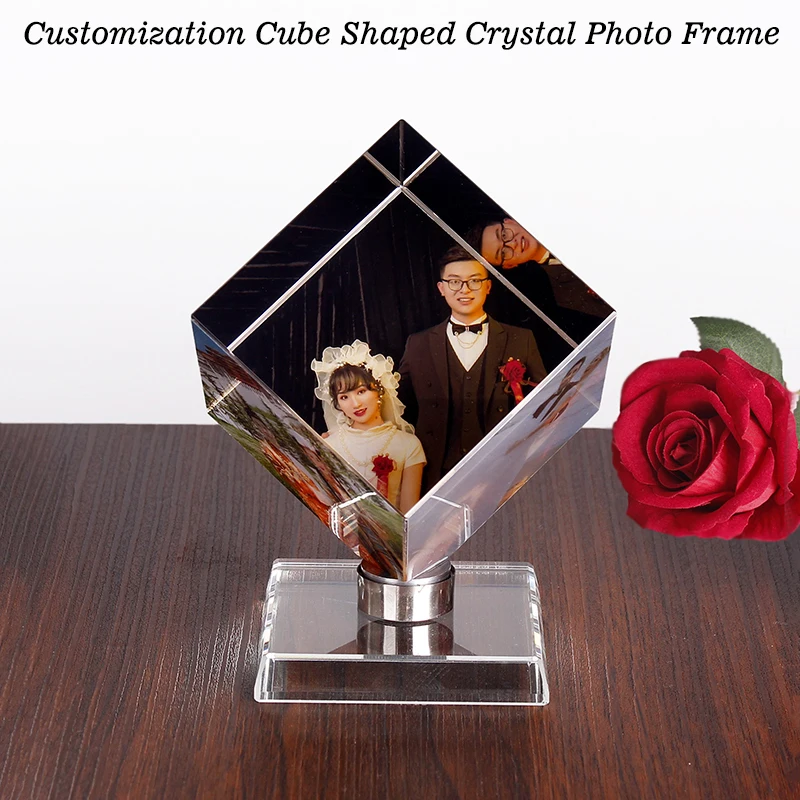 

Customization Pictures Frame DIY Cube Shape Rotating Crystal Photo Frame Birthday Gifts Wedding Travel Souvenir Home Decoration