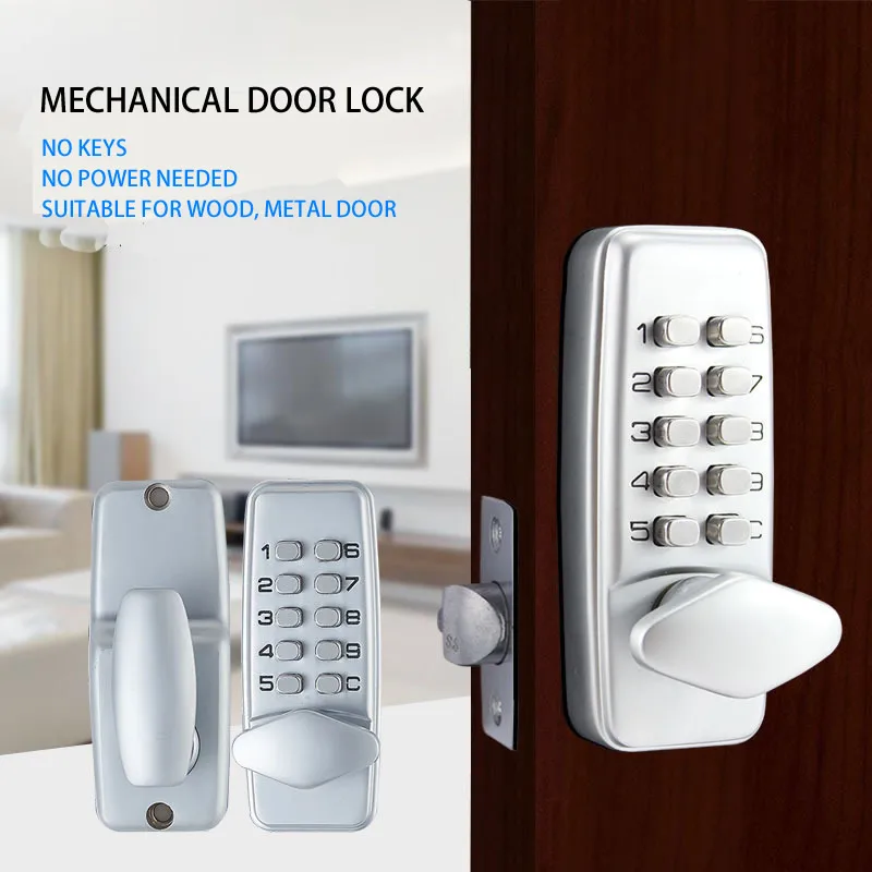 Imagem -02 - Impermeável Keyless Metal Door Lock Mecânico 24 Código de Combinação de Dígitos Interior Exterior Casa Escritório Villa Madeira Ferro