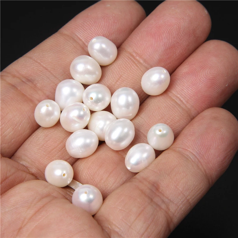 8-9mm Half Drilled Drop Natural Pearls Cultured White Oval Pearl Beads Half Hole Jewelry Making DIY Accessories Craft Earrings