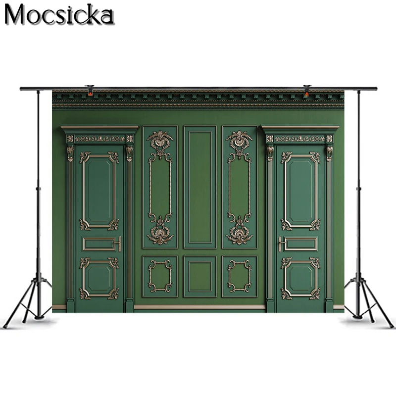 Mocsicka Grünen Tür Fotografie Hintergrund Erwachsene Kind Porträt Hintergrund Foto Dekoration Requisiten Studio Baby Dusche
