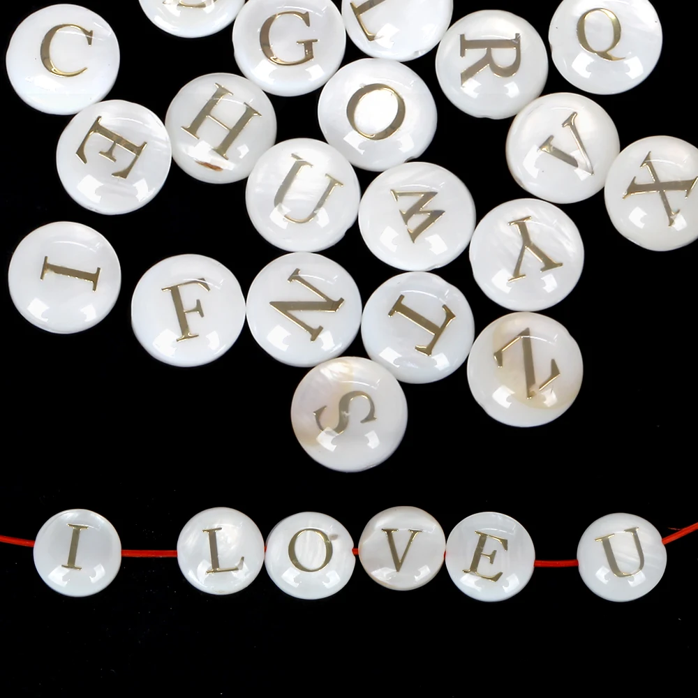 

8mm Natural 26 Letter White Shell Alphabet Spacer Beads for Jewelry Making DIY Handmade Pendant Necklace