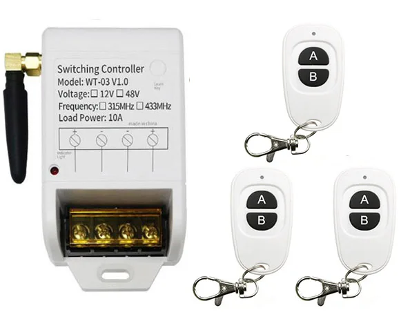 DC12V-48V 1 CH 1CH  RF Wireless Switch Relay Receiver Remote Controllers & White AB keys Waterproof Transmitter Can Time delay