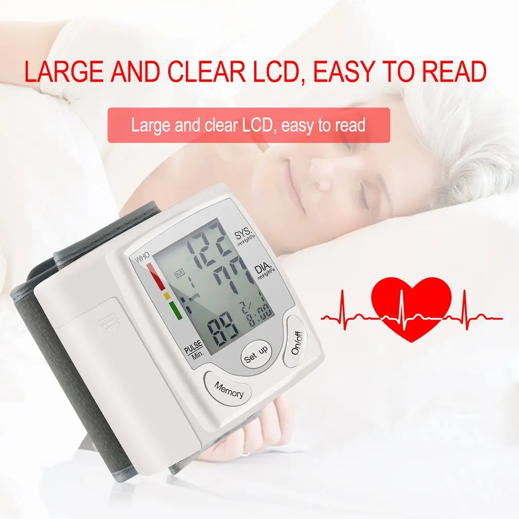 Arm Automatic Digital LCD Display Wrist Blood Pressure Monitor Device Heart Beat Rate Pulse Meter Measure Tonometer And Oximeter