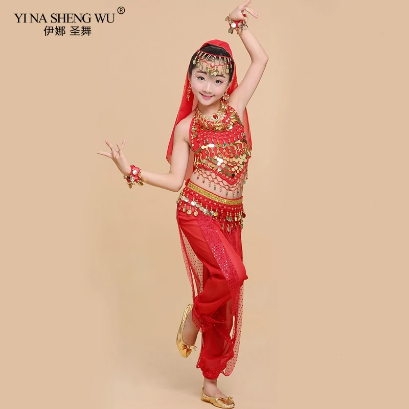 Bambini Costumi di Danza Del Ventre Set Costumi Della Ragazza Egitto Bollywood Costume di Danza Orientale Indiano Danza Del Ventre Abbigliamento India 6 di Colore Set di Danza