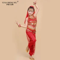 Conjunto de trajes de danza del vientre para niños, trajes de danza Oriental para niñas, ropa de danza del vientre india de Bollywood de Egipto, conjunto de danza India de 6 colores