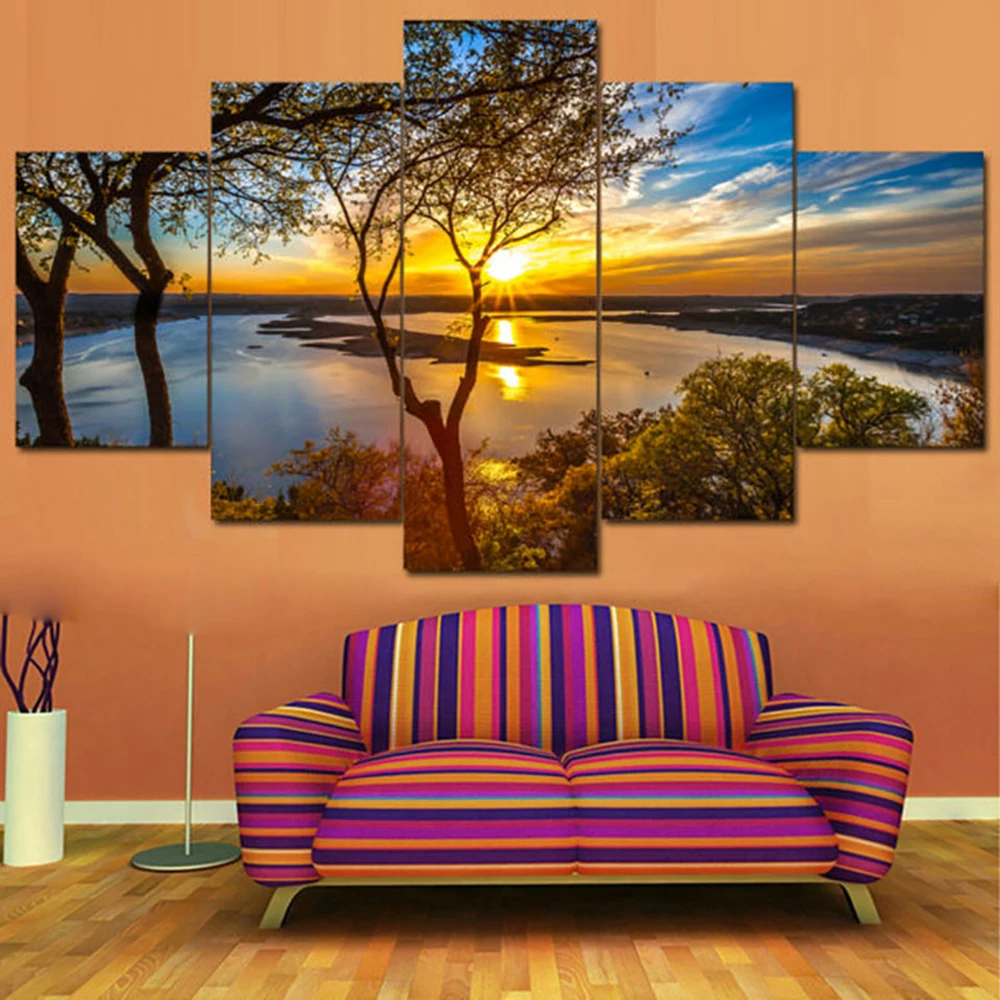 

5 Pieces Wall Art Canvas Painting Beautiful Sunrise Natural Landscape Poster Modern Living Room Bedroom Home Decoration Pictures