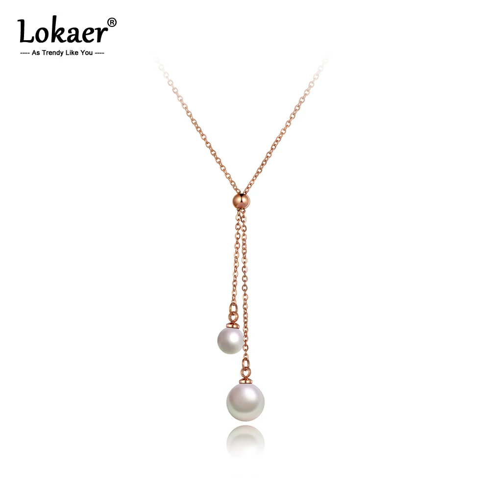 Lokaer Mode Titan Edelstahl weiße Perle Charm Anhänger Halsketten Schmuck klassische Hochzeit Halskette für Frauen n20183