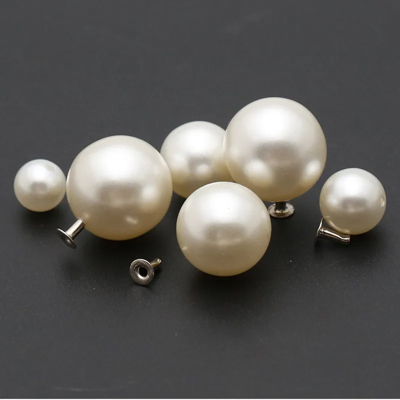 50Pcs Pearl White 6-20mm Pearl Rivets Button/ Head Acryl Rivet For Wedding Dresses Pants Hat Bag Shoes Crafts Decoration