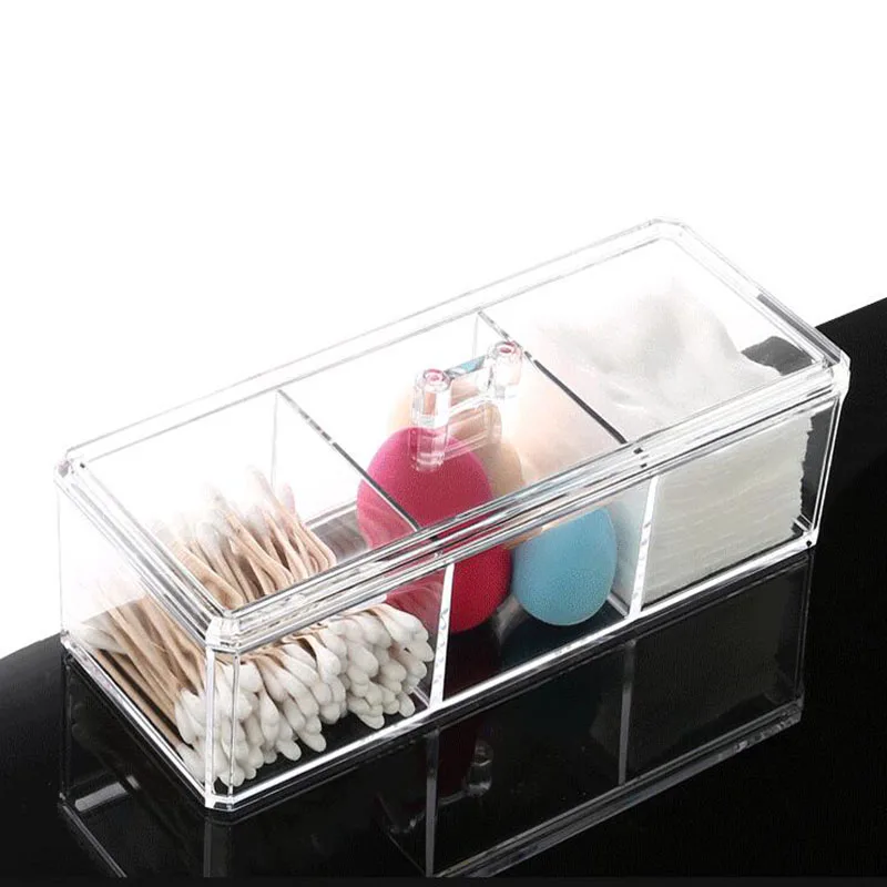 1/2 Layer Makeup Organizer Cosmetic Storage Box Cotton Pad Holder Storage Container with Lid Acrylic Makeup Brush Holder