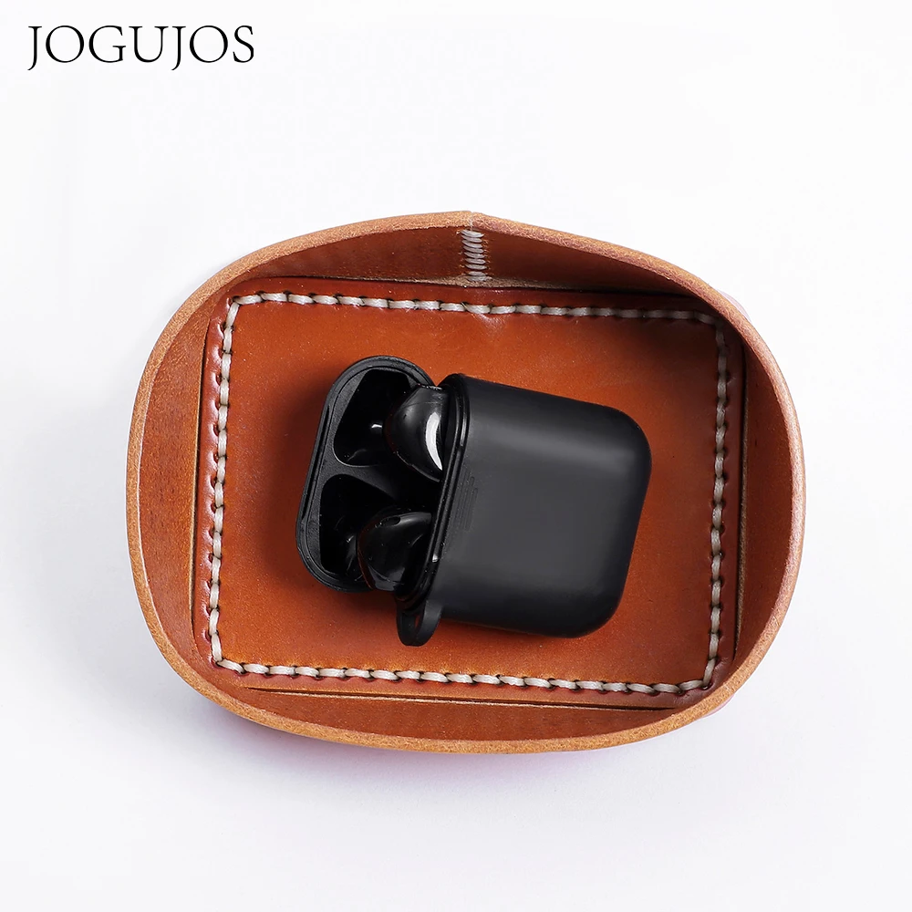 JOGUJOS Simple Genuine Leather Storage Basket Jewelry Organizer Women Cosmetic Bag Makeup Box Retro Unisex Money Storages Box