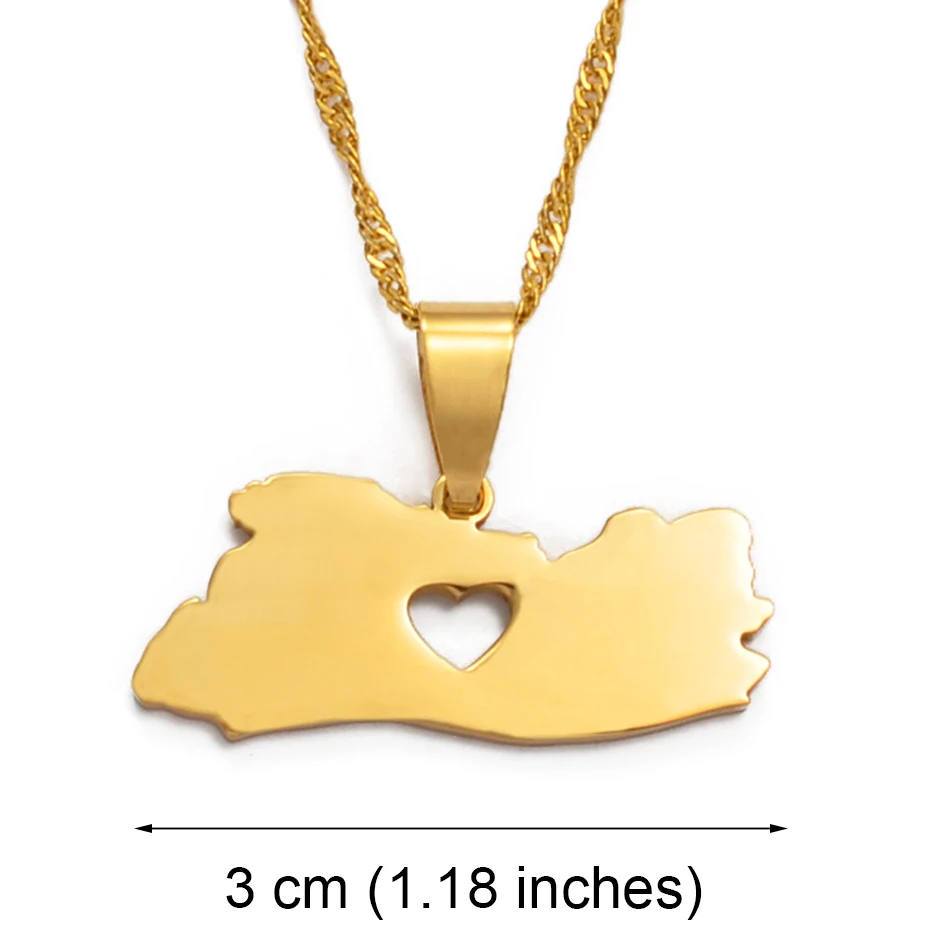 Anniyo El Salvador Map Pendant Necklace for Women/Men Gold Color Jewelry Map of El Salvador Necklaces #004921