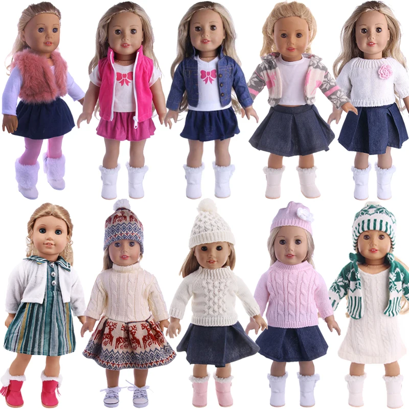 Doll Clothes 3pcs/Set T-shirt/Hat+Knitted Sweater+Skirt Suit For 18 Inch American&43CM Reborn Baby New Born Doll ,Girl\'s Toy DIY