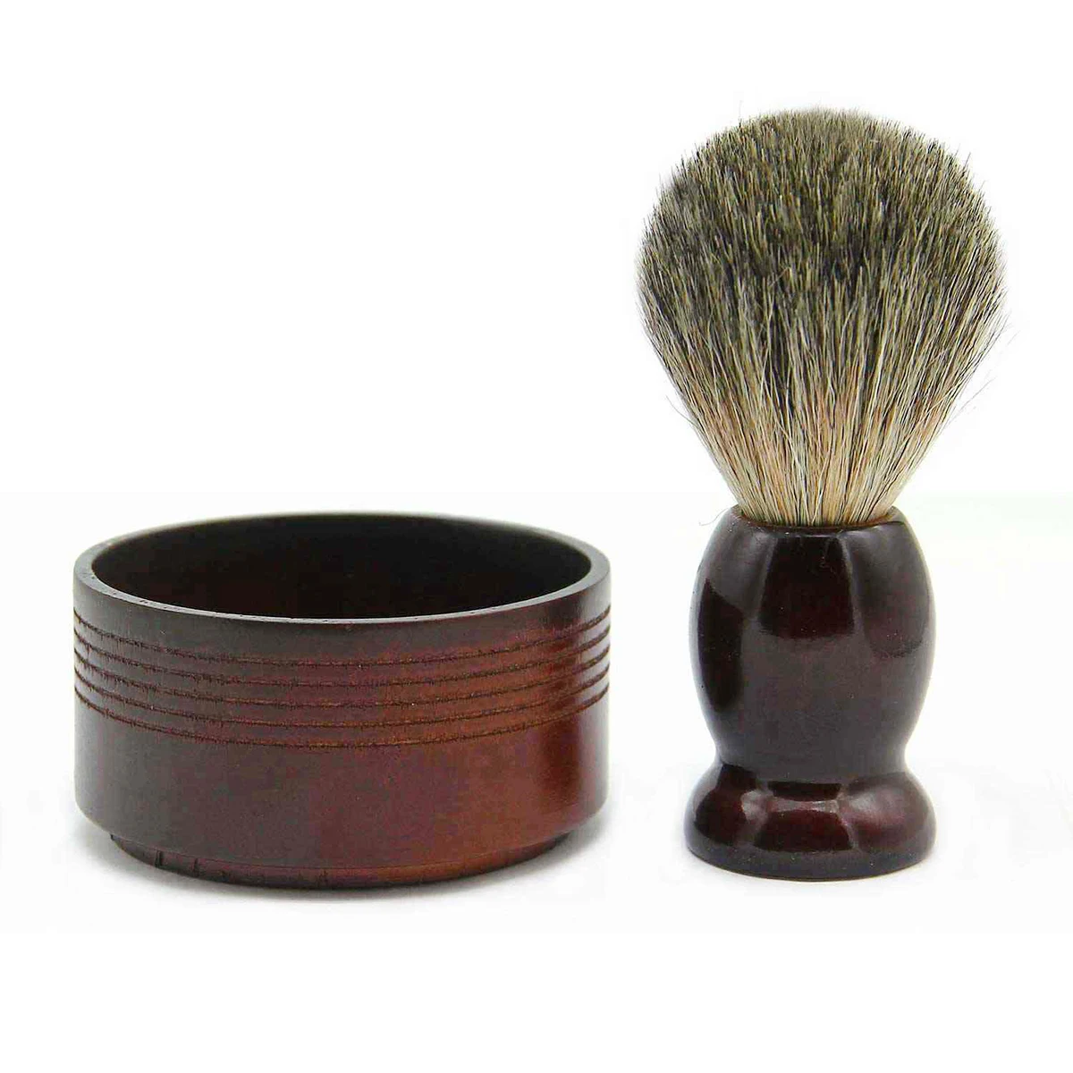 2pcs/kit Men Shaving Set Badger Hair Brush Solid Wood Bowl Cup Brown Beard Care Tools Face Cleaning Barber Home Boryfriend Gift