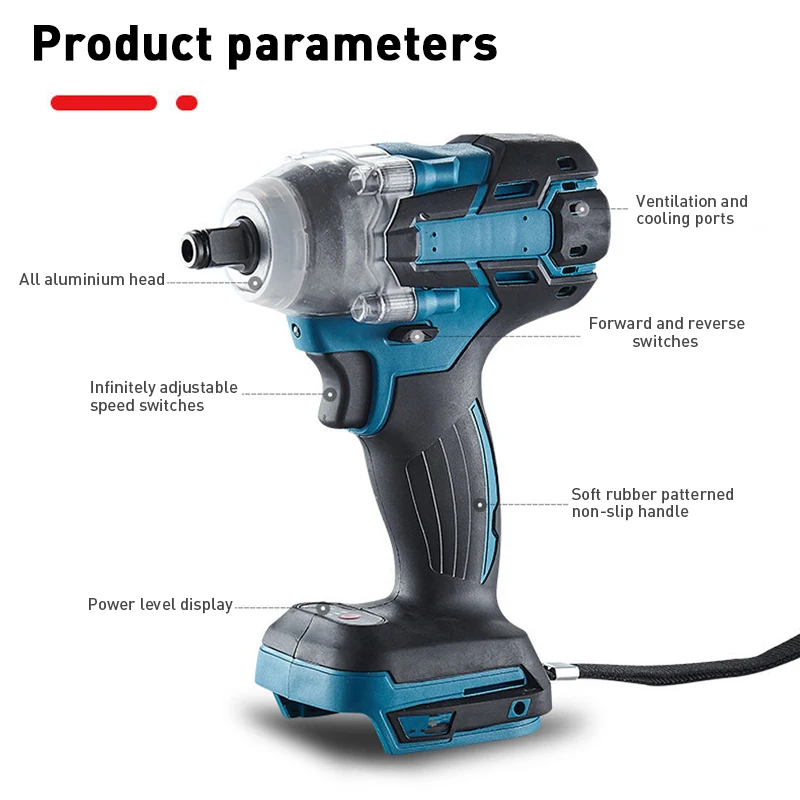 Sem escova sem fio chave de impacto elétrica recarregável 1/2 polegadas ferramentas elétricas chave led luz adaptar a makita 18v bateria focse