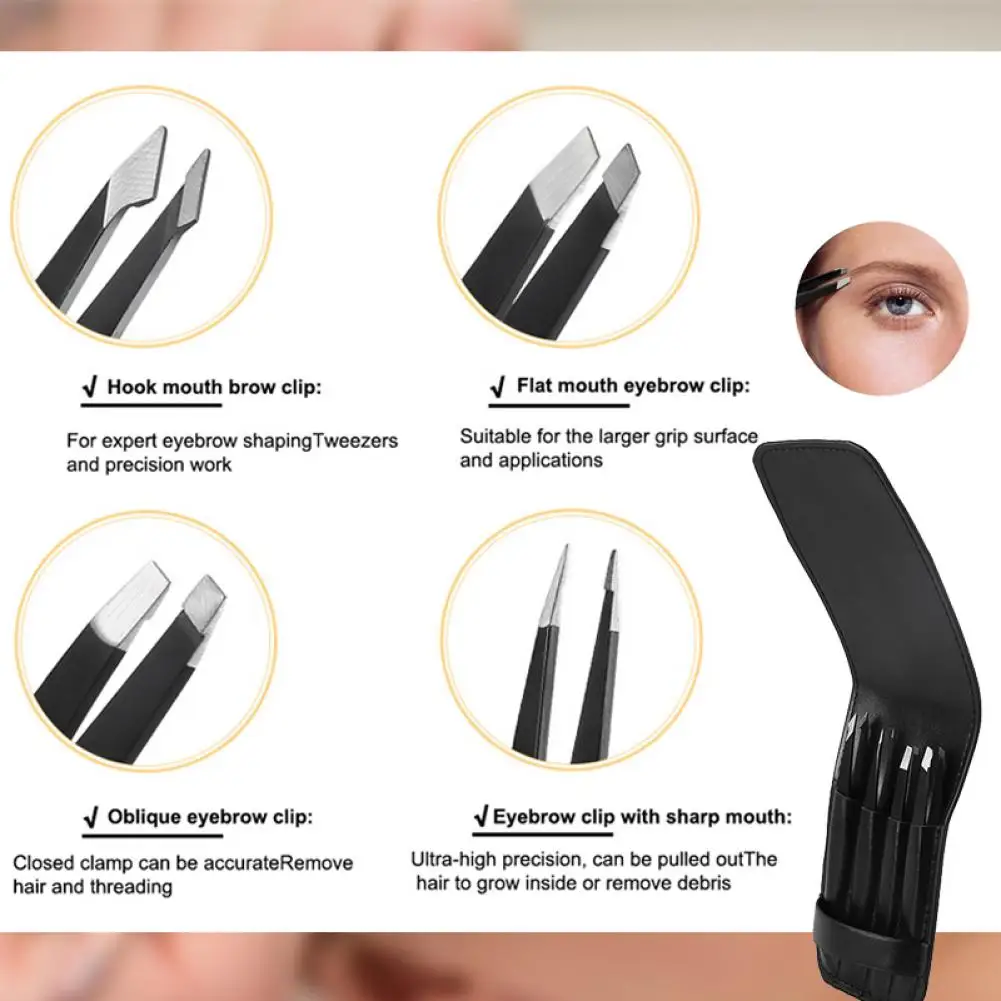 Pincettes à sourcils en acier inoxydable, 4 pièces/ensemble, vente en gros, plusieurs têtes, Clip d'extension de cils, maquillage, outils de beauté