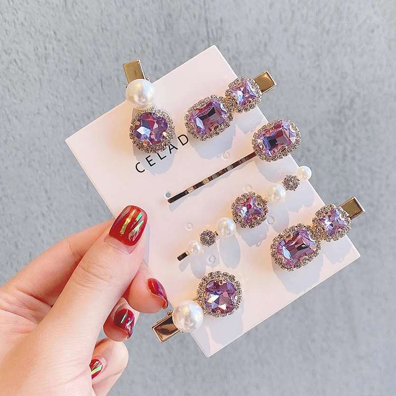 

New Korea Sweet Purple Rhinestone Pearl Hairpin Barrettes Hairpin Hair Accessories For Fashion Women Lady Jewelry Hair Clips