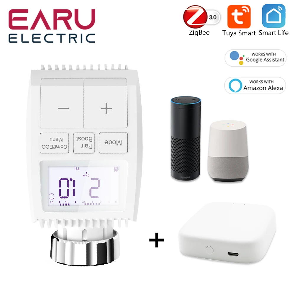 Válvula termostática programable Tuya Smart ZigBee, actuador de radiador TRV, controlador de temperatura remoto por aplicación, compatible con Alexa