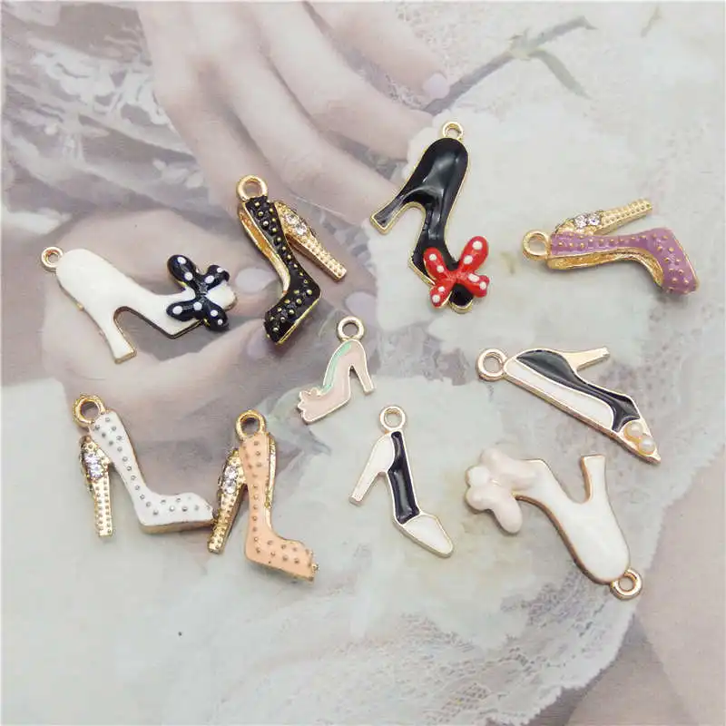 Julie Wang 10PCS Enamel Charms Mixed High Heel Shoes Alloy Necklace Bracelet Jewelry Making Accessory