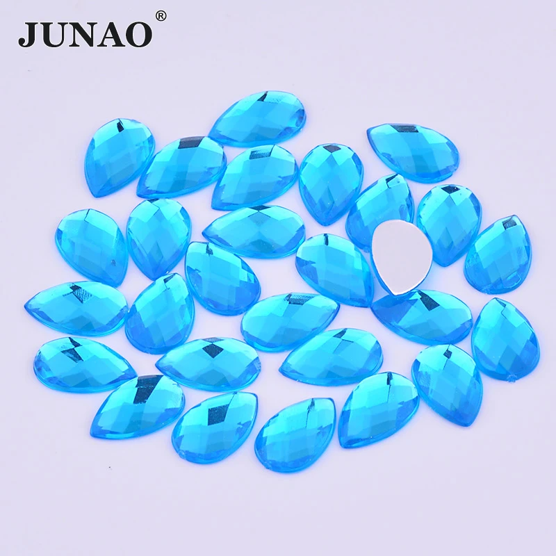 JUNAO AB Color Teardrop Crystal Rhinestones Decoration Flat Back Glitter Strass Glue on Acrylic Stones Clothing Garment Beads