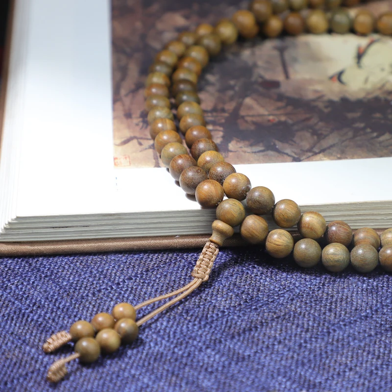 Rosenkranz aus natürlichen Sandelholzperlen, grün, 108 Stück, Halskette, 8 mm, verstellbares Armband, buddhistisches Gebet, Yoga, Holzperlen – Detail 7