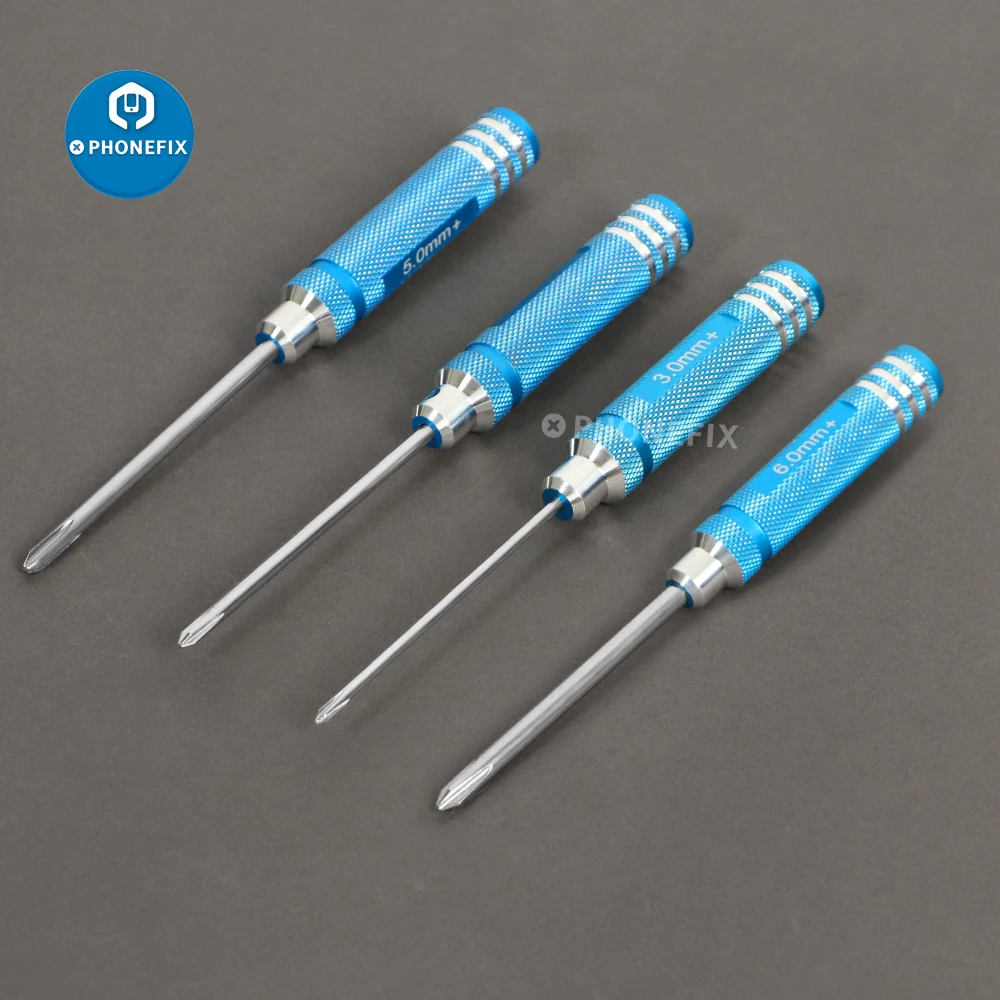 4pcs Phillips Cross Screwdriver 3/4/5/6mm Non-slip Aluminum Alloy Handle Precision Screwdriver Wrench Tool Kit for RC Helicopter