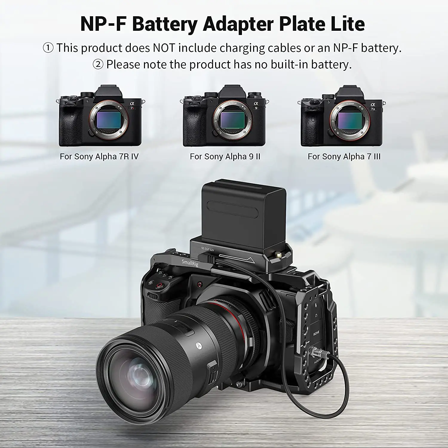 SmallRig NP-F Battery Adapter Plate Lite For Sony NP-F battery w/ 12V/7.4V Output Port, LED Low Battery Indicator 3018