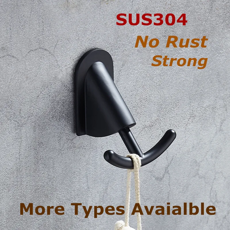 SUS304 Black Hooks for Bathroom Kitchen Hanger Stainless Steel Wall Hook for Keys Coat Towel Hook Robe Hook Bathroom Hardware