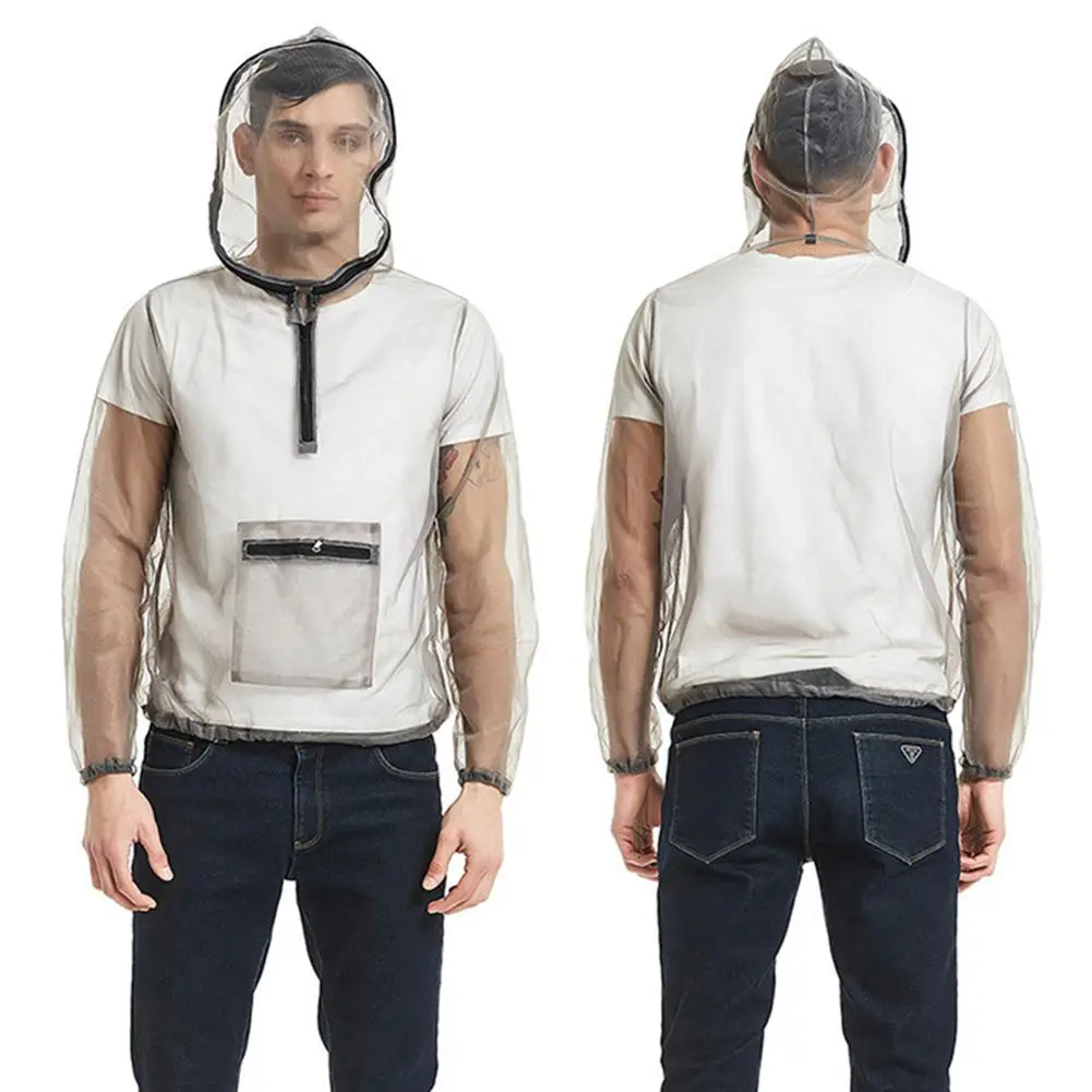 

Outdoor Men Fishing Anti-mosquito Fishing Mesh Top clothes Hooded with Storage Bag Long Sleeve Women Jacket Coat Top Suit