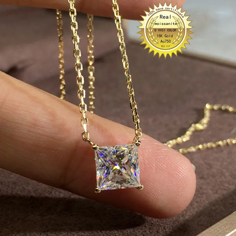 

Solid Au750 18K gold Necklace 2ct moissanite Diamond DVVS color With national certificate