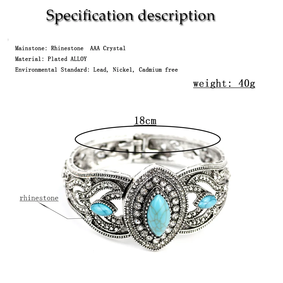 Sunspicems Vintage Natural Stone Cuff Bracelet Female Bangle Turkish Ethnic Wedding Jewelry Antique Silver Color Bohemia Bangle