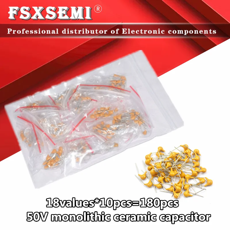 18values*10pcs =180pcs Monolithic Ceramic Capacitor 20pF~1uF MLCC ceramic capacitor Assorted Kit Monolithic Ceramic Capacitor