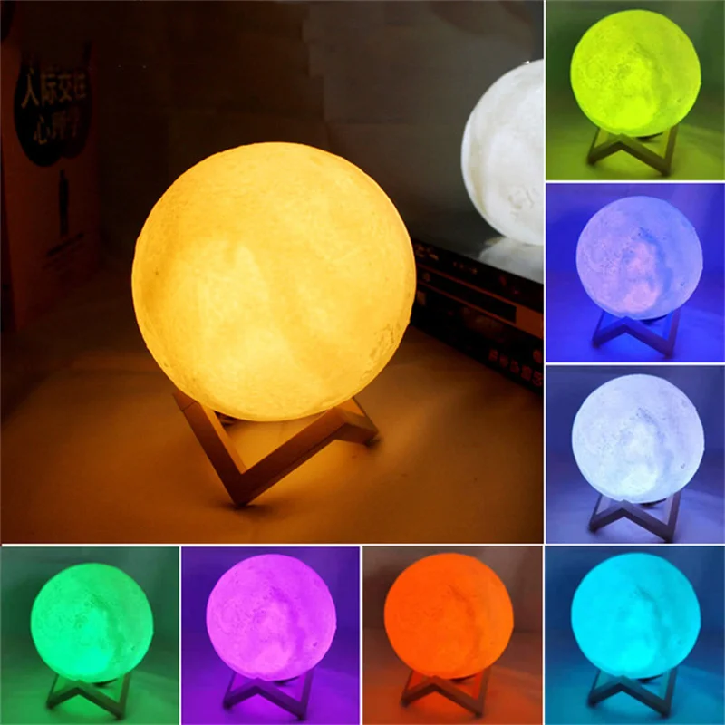 Led Moon Lamp Night Light 3D Printed 8/10/12cm Lunar Lamp Battery Powered Colorful Moon Light Lamps for Kids Christmas Gift