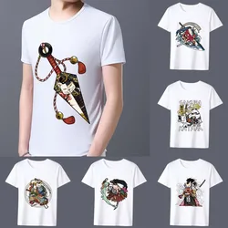 Summer Man T-Shirt Personality Cartoon Comics Samurai Print Series Male Short Sleeve Tops High Quality White Men's Tee Shirt